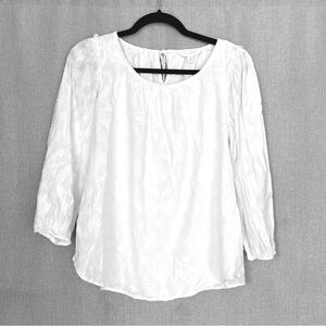 NWOT LC Lauren Conrad White Flowy Puff-Sleeve Popover Top Floral Blouse Size S